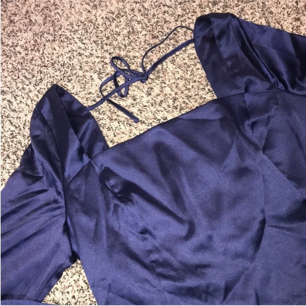 Wild Fable Bell Sleeve Low Tie Back Navy Pleated Mini Dress Size Large | NWOT - Picture 3 of 8